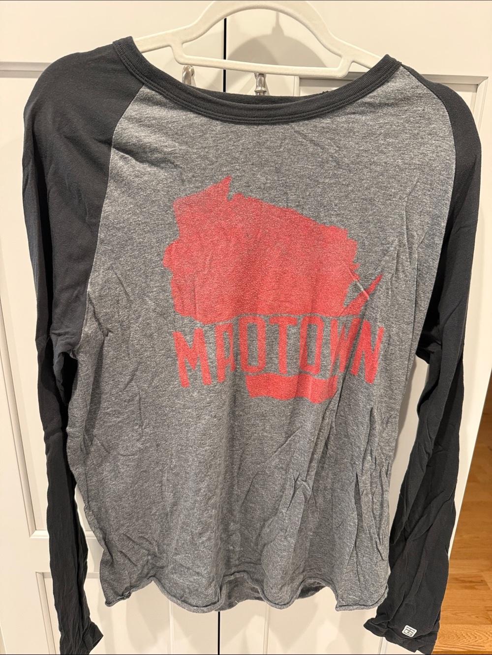 Unbranded Women’s Long Sleeve Raglan Tee - Gray with Red Graphic